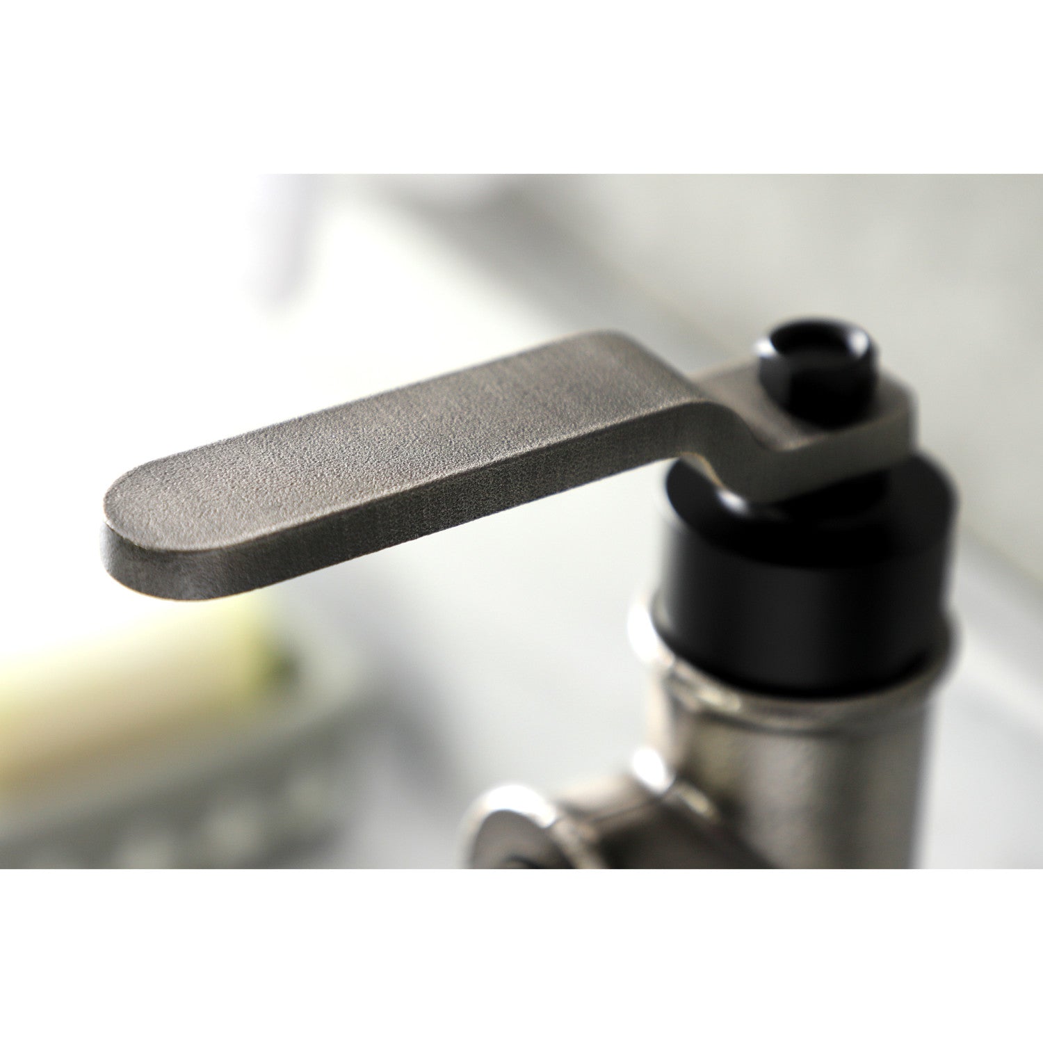 Kingston Sona KSD2824KL - Whitaker One-Handle 1-Hole Bathroom Faucet with Deck Plate and Push Pop-Up Drain, Matte Black/Black Stainless — thumbnail 2